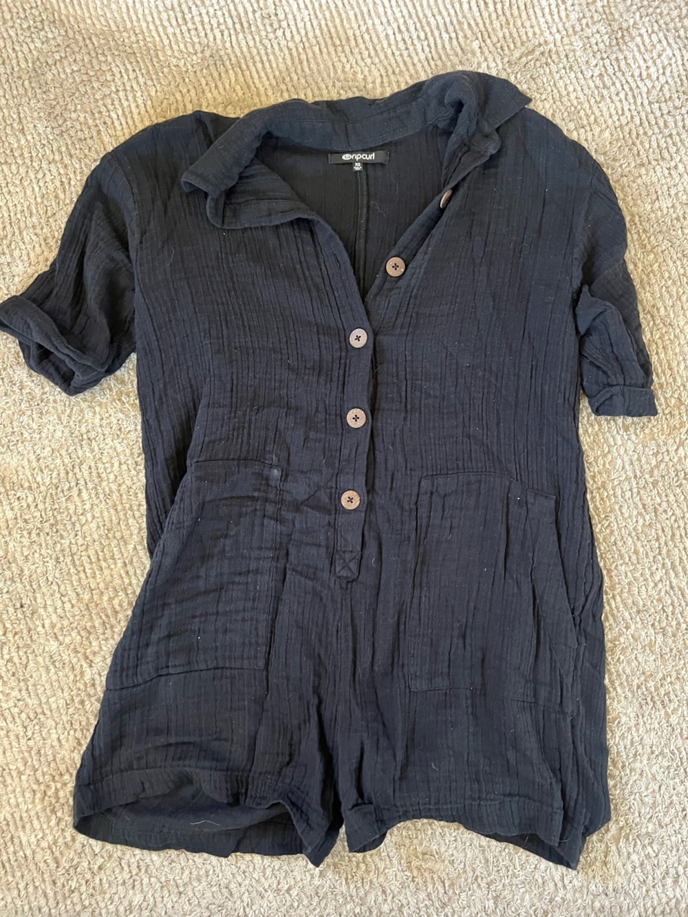 Rip Curl Black Short Sleeve Button Romper